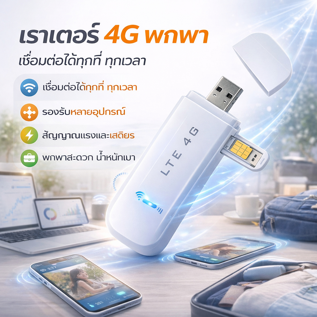 Pocket WiFi 4G Router เราเตอร์พกพา เชื่อมต่อหลายอุปกรณ์ เหมาะสำหรับเดินทางและทำงาน เราเตอร์ใส่ซิม พอคเก็ตไวไฟ