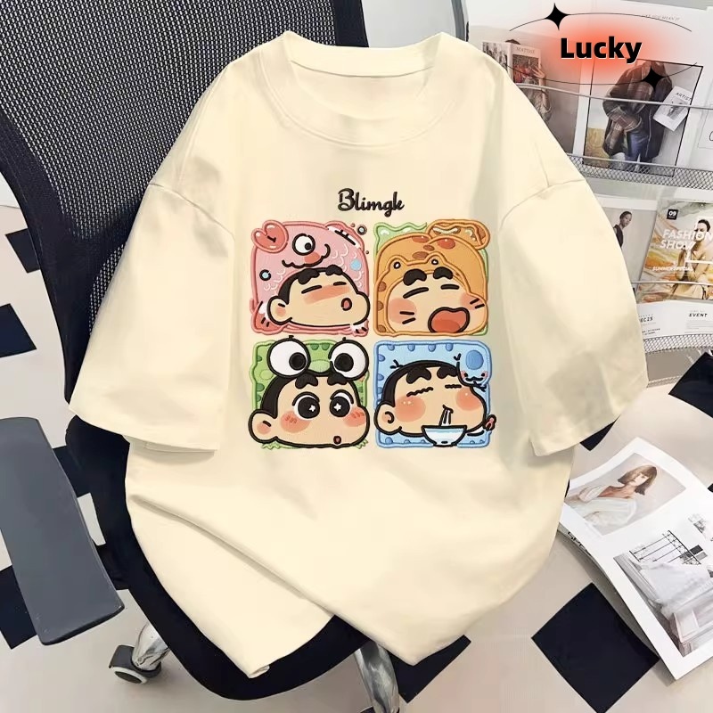 เสื้อยืดแขนสั้นคอกลม เสื้อยืด oversize แฟชั่นเกาหลี ใส่สบาย ลายการ์ตูน