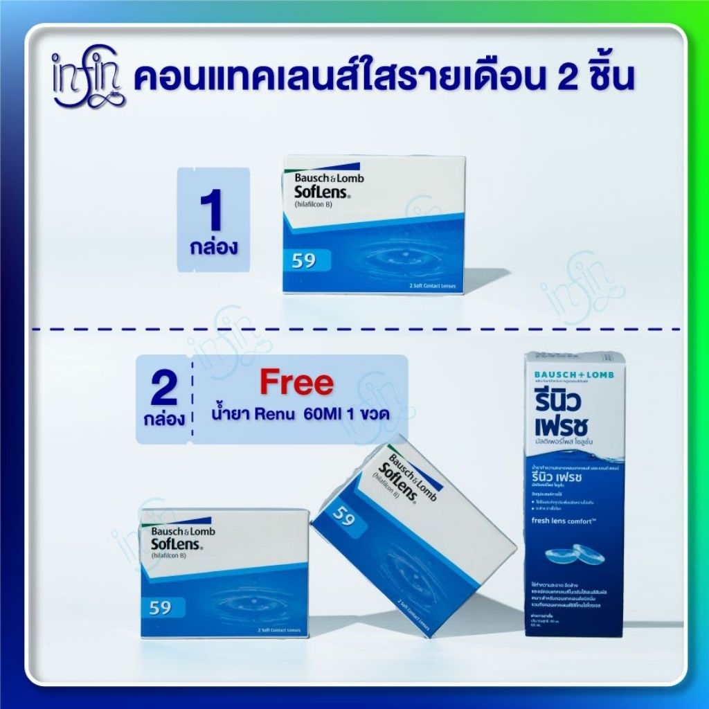 Bausch&Lomb soflens59 บอชแอนด์ลอมบ์ คอนแทคเลนส์รายเดือน แพ็ค 2 ชิ้น