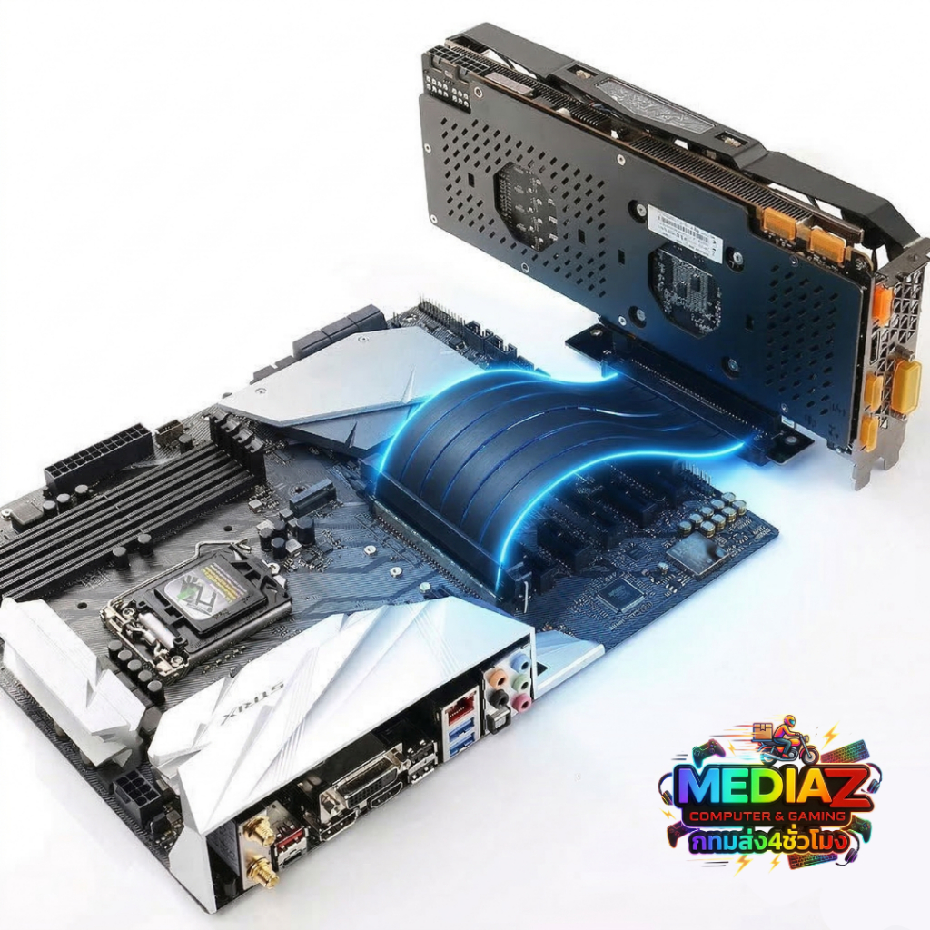 ส่งทันที สาย ไรเซอร์ สีขาว ดำ ต่อการ์ดจอ ตั้ง แยก Riser 3.0 4.0 PCIe 90 180 360 Double Reverse Card
