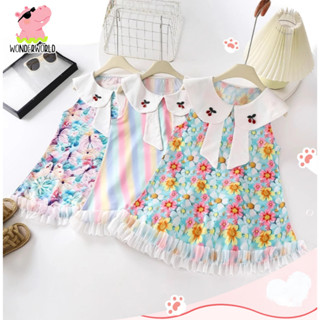 ชุดกระโปรงเด็กผู้หญิง ชุดเดรสเด็ก แต่งลูกไม้สวยๆ แขนกุด คอปก…