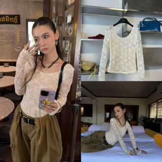 📍พร้อมส่ง📍26T030 su030🇰🇷เสื้อแขนยาว คอกลมกว้าง ผ้าลูกไม้ทั้ง…