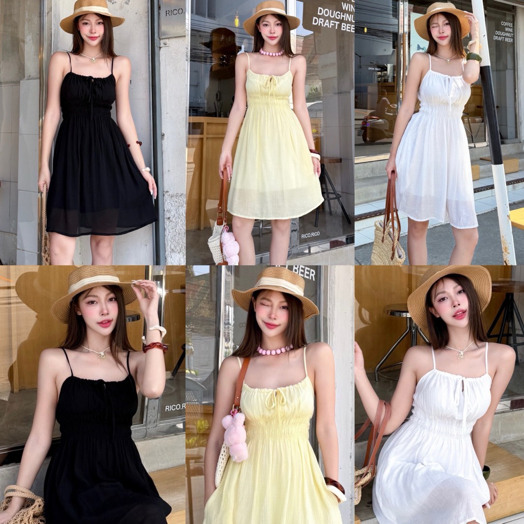 KORRA ·͜·♡เดรสสายผ้าใยแก้วตัวสั้น🩵มีกระเป๋าสองข้าง✨สายปรับได้/มีซับใน✨ใส่ตัวเดียวสวยจบทุกงานน่ารักไม