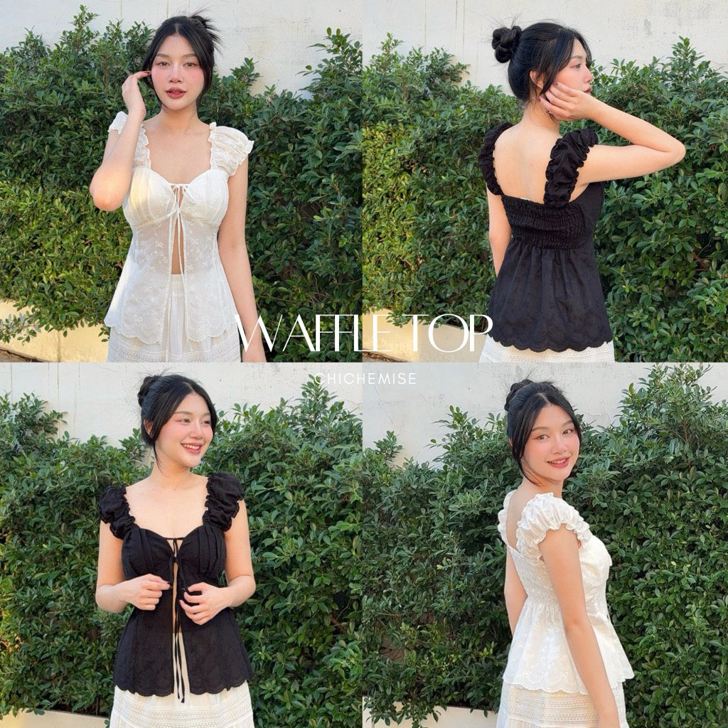 chichemise รุ่น วาฟเฟิล เสื้อเเขนดอลลี่ อกตีเกล็ดจับจีบทรงสวย ( เฉพาะเสื้อ )