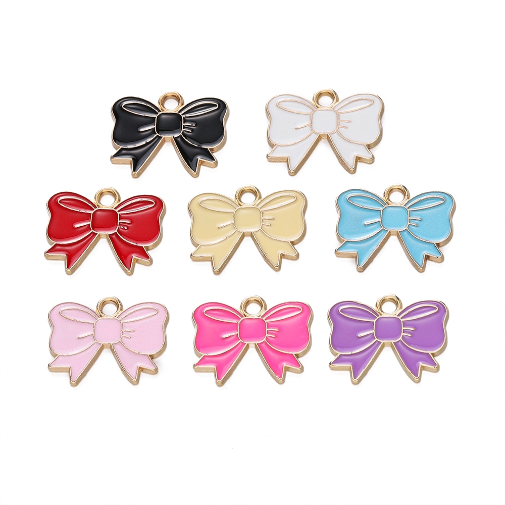 5ชิ้นจี้โบว์ อัลลอยด์หยอดน้ำมัน 14x17.5mm จี้ห้อยน่ารัก สไตล์เกาหลี สำหรับทำสร้อยคอ ต่างหู พวงกุญแจ DIY