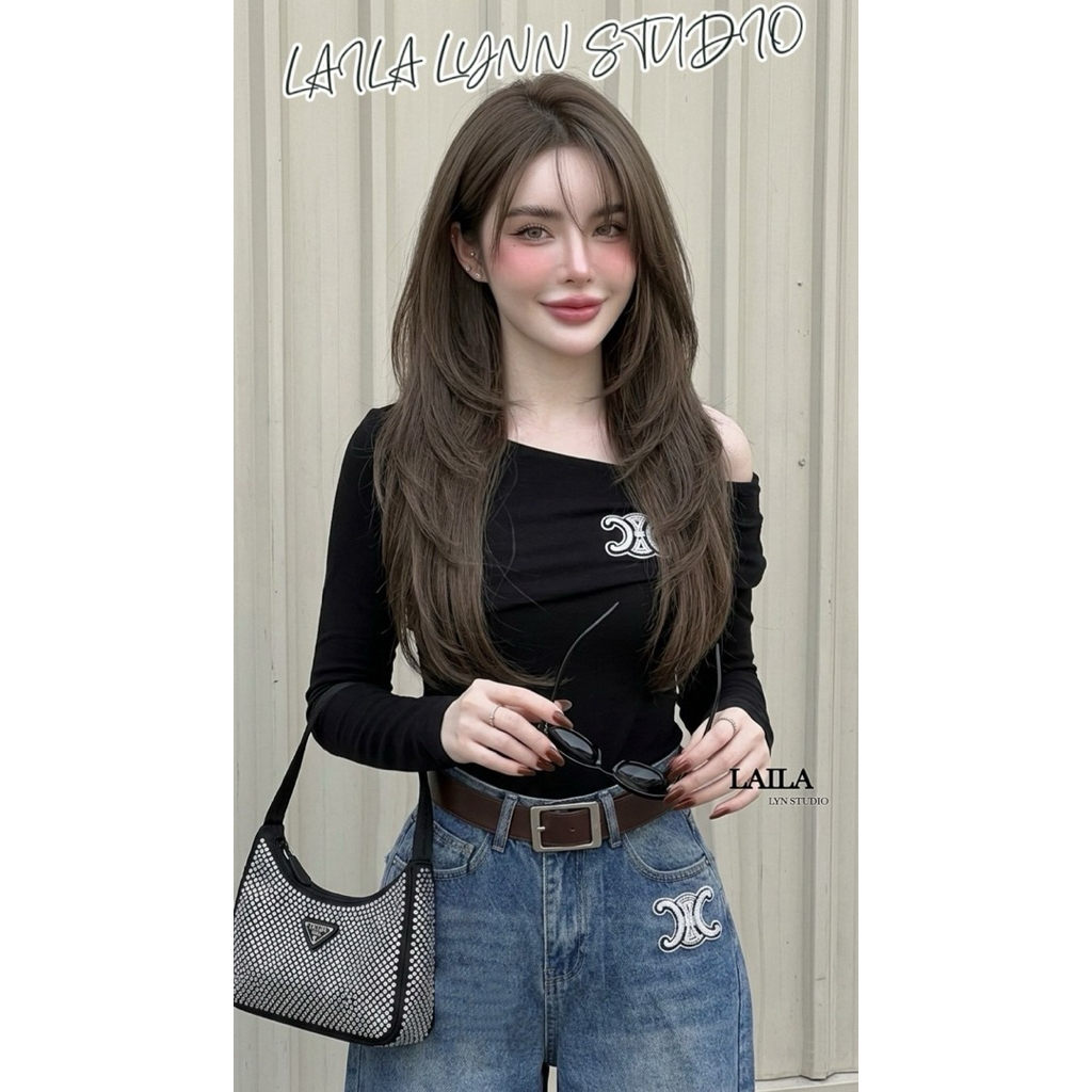 LAILA LYNN STUDIO  SET เสื้อเบี่ยงไหล่ + กางเกงยีนส์ + เข็มขัด  ✨ ลุคสายแฟตัวแม่