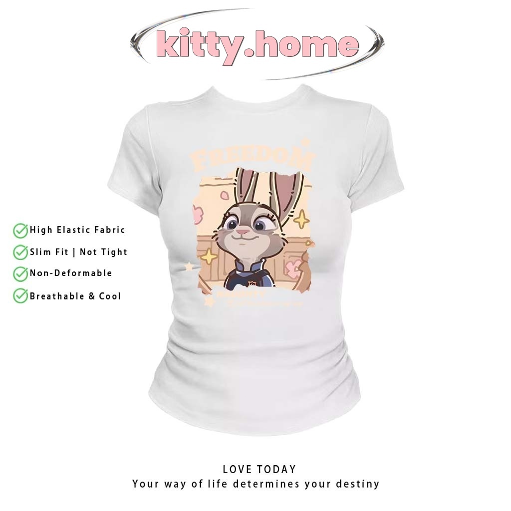🚚 จัดส่งภายใน 24 ชั่วโมง! เสื้อครอปท็อป แขนสั้น babytee สไตล์เกาหลี y2k | ลายกระต่าย Judy Hopps น่ารักมาก เสื้อสาวอวบ