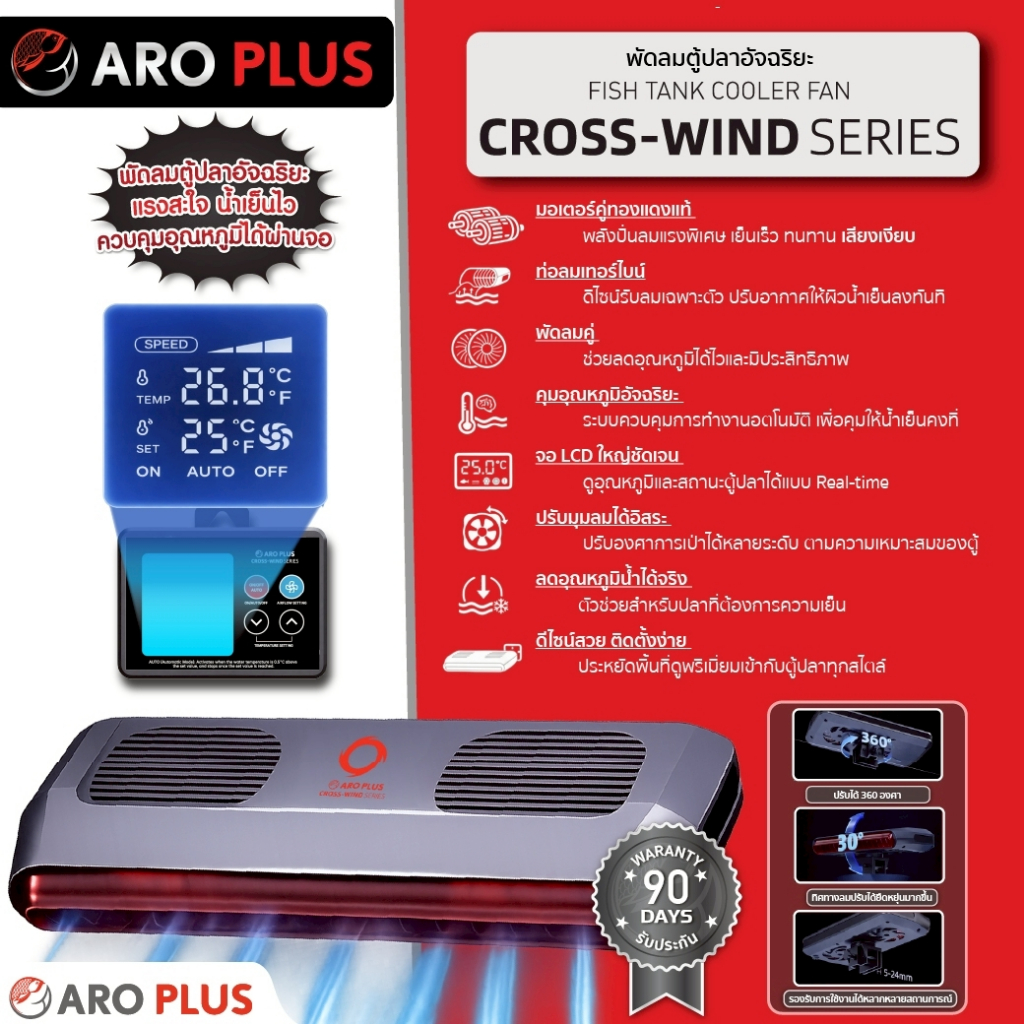 พัดลมตู้ปลาอัตโนมัติ Cross-Wind Series ลมเย็น ลดอุณหภูมิน้ำ 2-4 องศา ลมแรง สม่ำเสมอ เสียงเงียบ สำหรับตู้ไม้น้ำและตู้ปลา