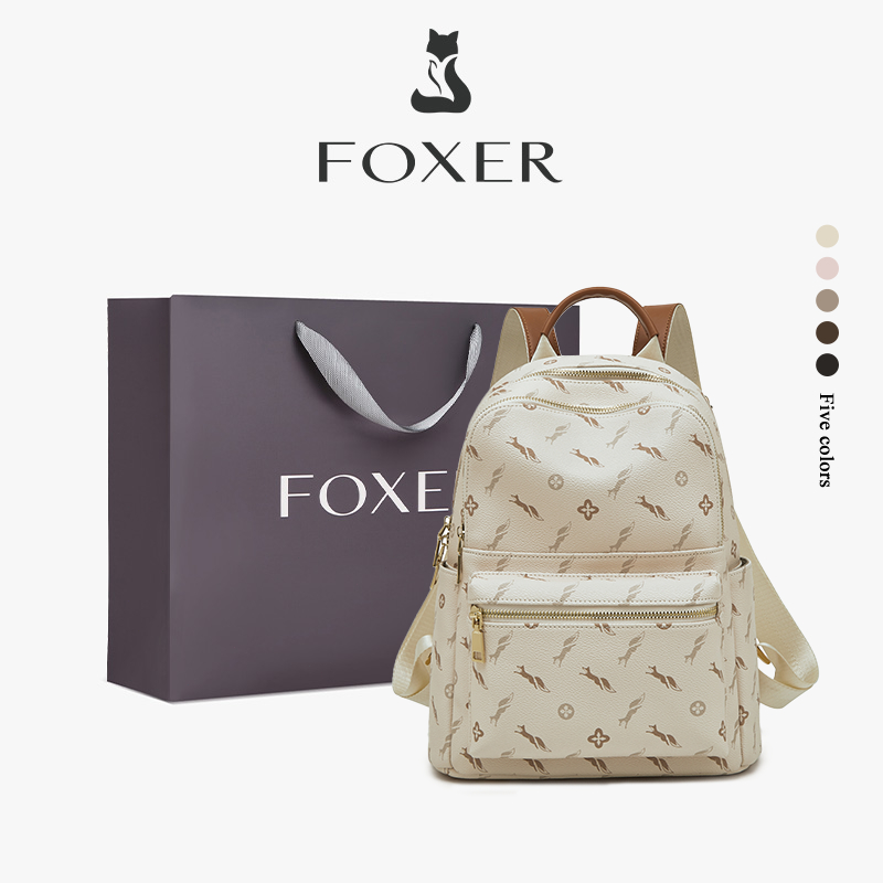 FOXER กระเป๋าเป้ผู้หญิง ลายพิมพ์คลาสสิก หนังคุณภาพสูง ใช้ได้ทั้งวัยเรียนและวัยทำงาน