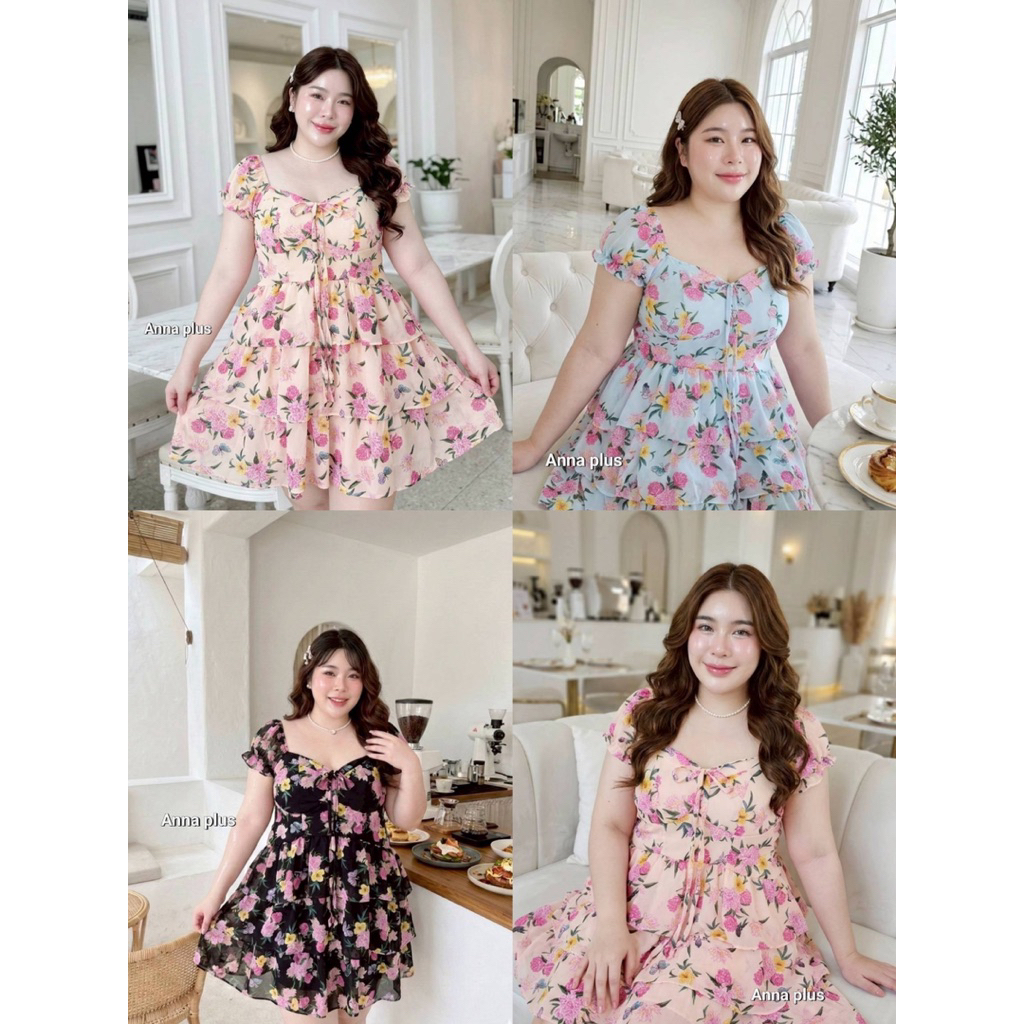 |ส่งด่วน/พร้อมส่ง| ชุดเดรสสาวอวบน่ารัก ใส่สบายสุดๆ ผ้าชีฟอง อก 40-54”