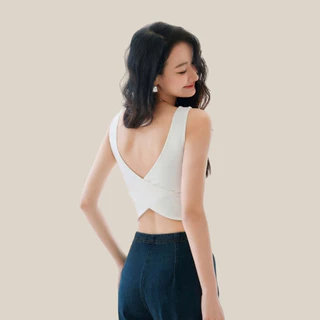WsimpleBra | Gaia Crop Top เสื้อกล้าม ทรงครอป ไขว้หลัง มีบราในตัว เลิกใส่ชุดชั้นในและซิลิโคลปิดจุก