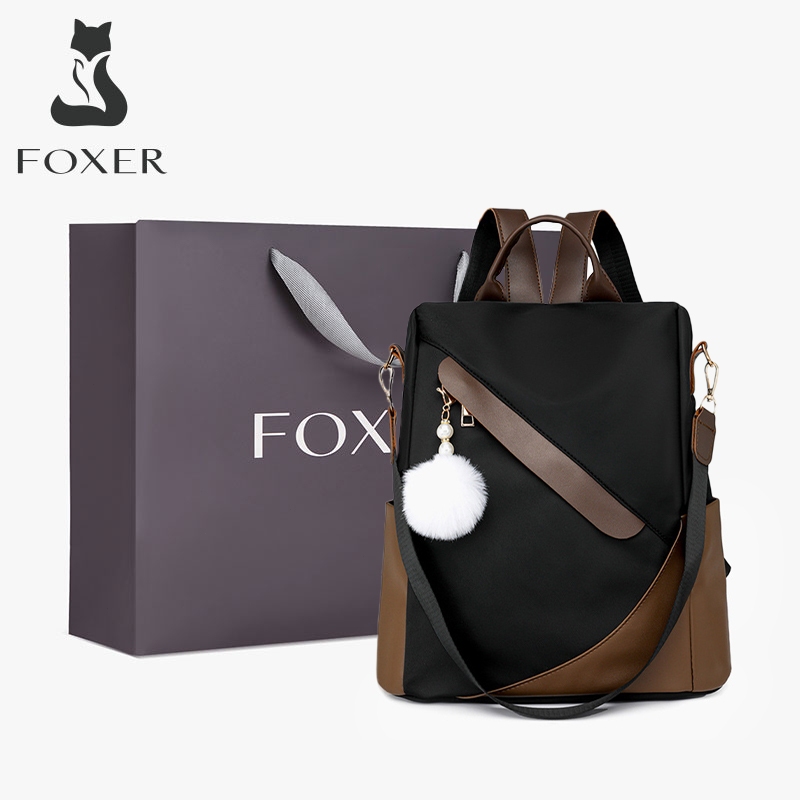 FOXER วัสดุกันน้ำ ความจุสูง 12L กระเป๋าเป้นักเรียนรุ่นเกาหลี เหมาะสำหรับงานประจำวัน สามารถใส่แผ่นแบนขนาด 14 นิ้ว