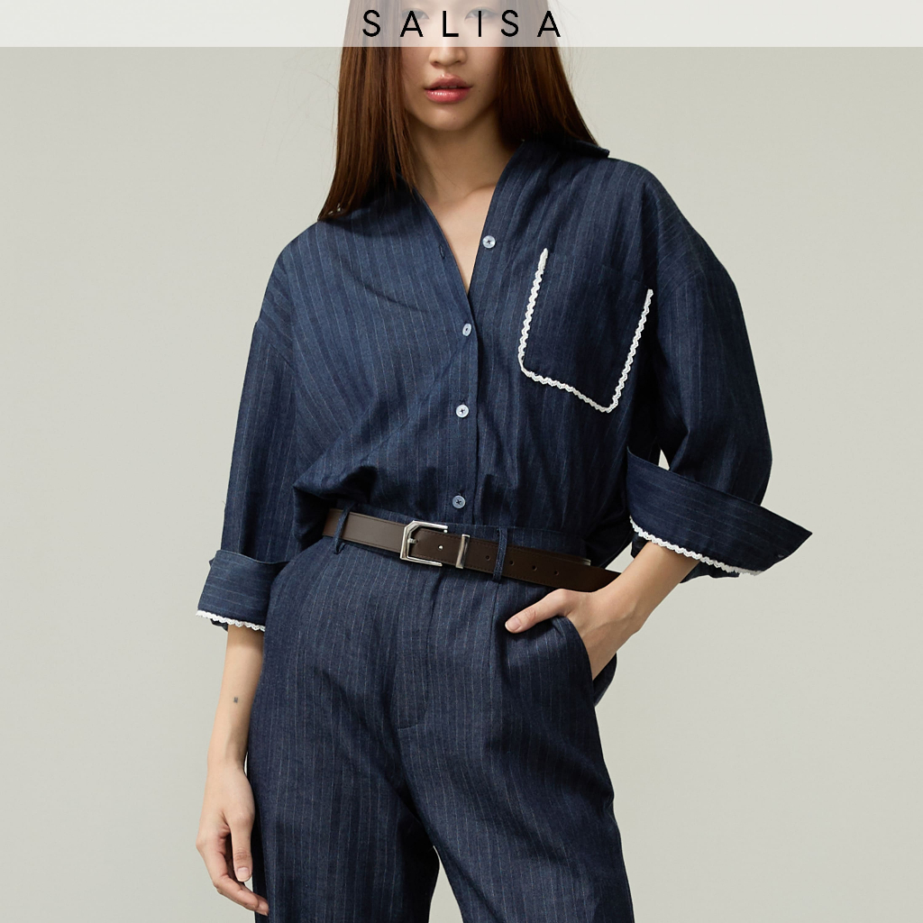 SALISA - STRIPED SHIRT SS26 Soft Denim เสื้อเดนิม ลายทาง