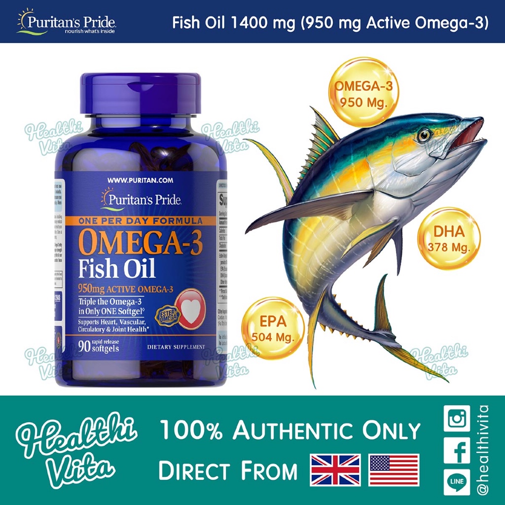 Puritan's Pride - Omega-3 Fish Oil 1400 mg (950 mg Active Omega-3) 90 Sgels exp.12/28