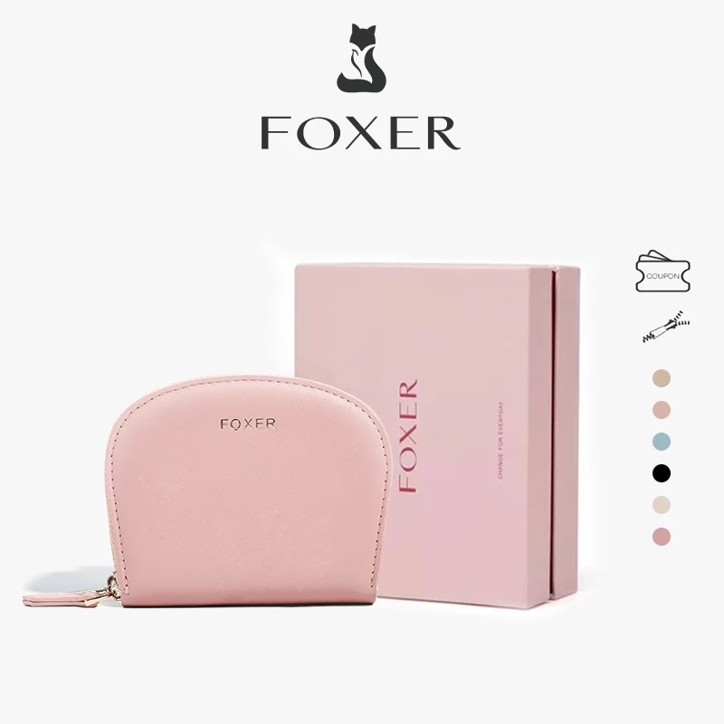 FOXER กระเป๋าสตางค์หนังวัว กระเป๋าสตางค์ผู้หญิง ที่ใส่บัตรเครดิต ทรงครึ่งวงกลม ช่องใส่บัตรหลายช่อง ของขวัญปีใหม่
