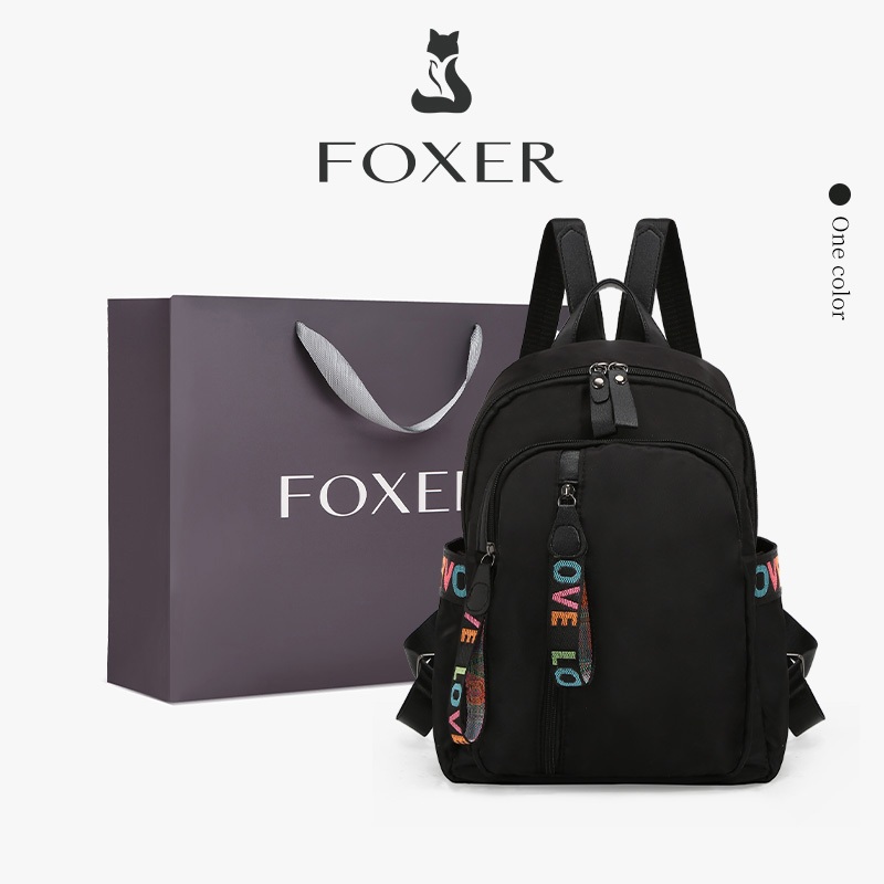 FOXER กระเป๋าเป้สะพายหลังผู้หญิง กระเป๋านักเรียนคู่รัก ความจุขนาดใหญ่ กระเป๋าเป้สะพายหลังนักเรียน