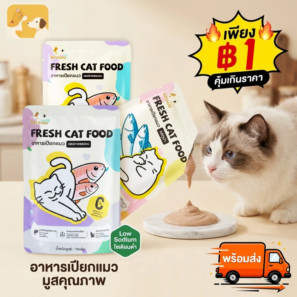 Ketzuzu อาหารเปียกแมว 70g แซลมอน/ทูน่า/ไก่ โปรตีนสูง