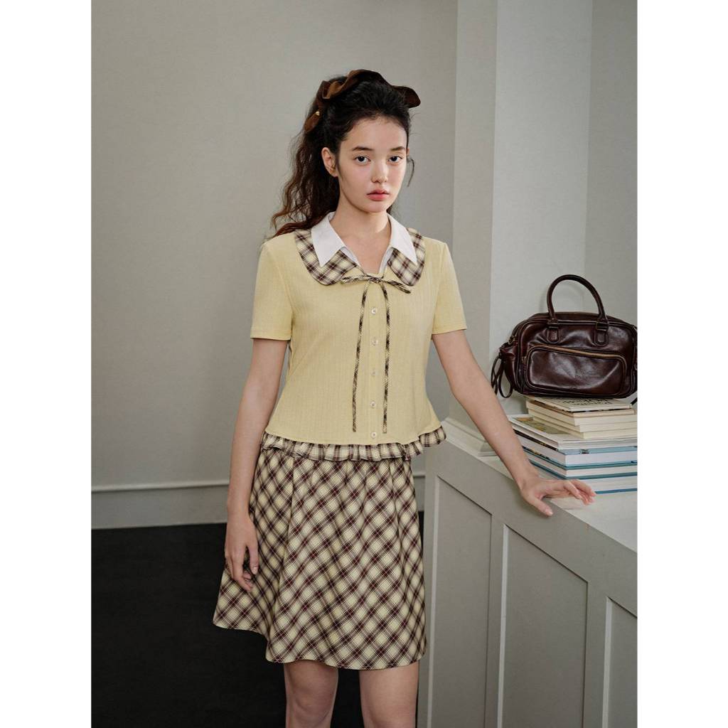 [Preorder] KUOSE : Detachable Collar Top and Plaid Mini Skirt
