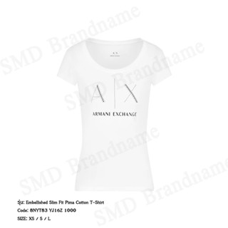 Armani Exchange เสื้อยืดคอกลมผู้หญิง รุ่น A/X Embellished Sl…
