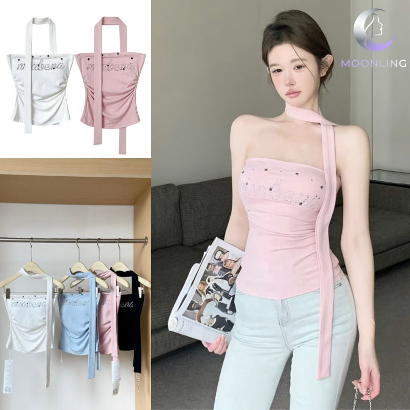Moonling เสื้อเกาะอกเสริมฟองน้ำ สีพาสเทล น่ารักมาก แถมสายคล้องคอเก๋ไม่ไหว หวานใส่สบาย FY943
