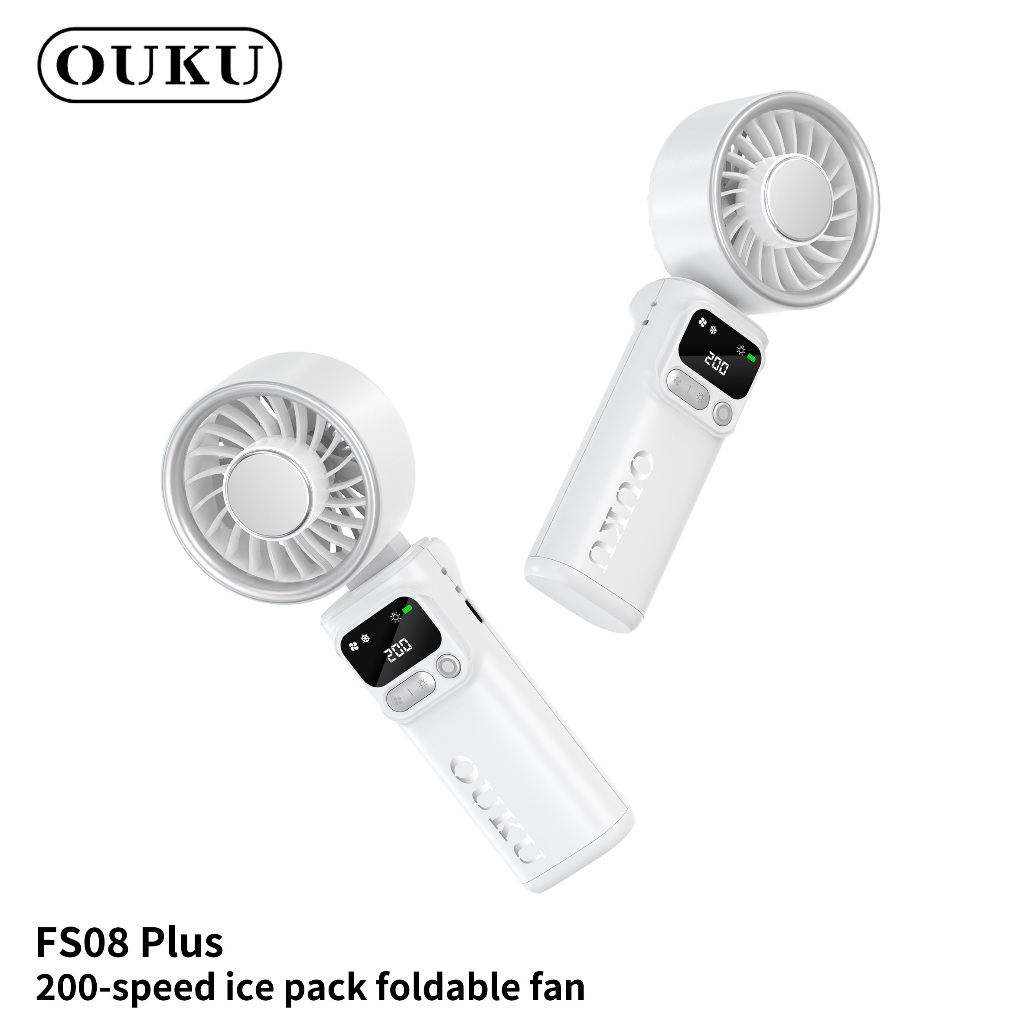 พัดลมไอเย็นพกพา OUKU FS08 Plus MINI มีแผ่นทำความเย็น+ไฟฉาย หน้าจอดิจิทัล ปรับลมได้ 5 ระดับ (1-200) ล