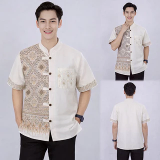 เสื้อคอจีนผู้ชาย ลายขิด/ลายไทย ทูโทน (เสื้อพิธา)