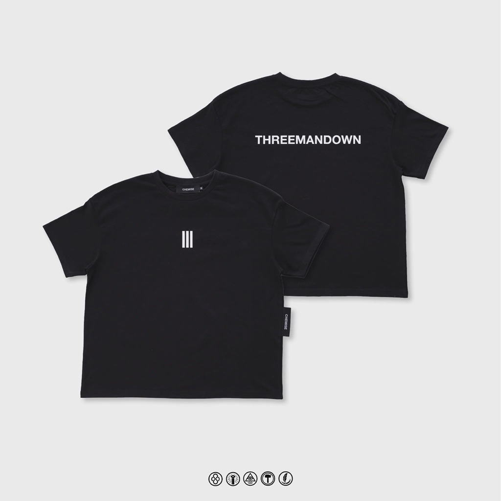 (ของแท้100%) Threemandown Black T-Shirt 3 ขีด