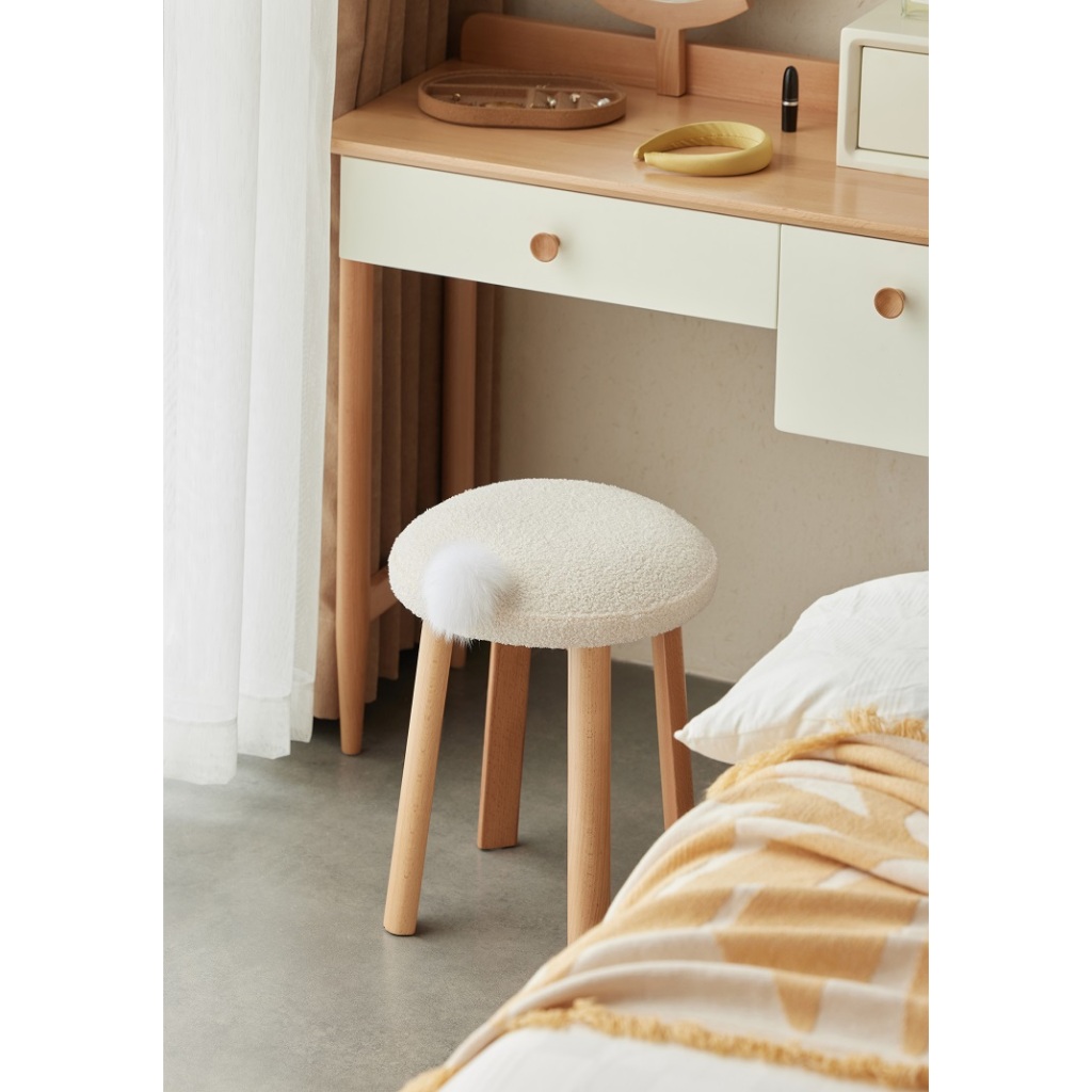 Walnich Furniture | Round Flufffy Wooden Dressing Stool