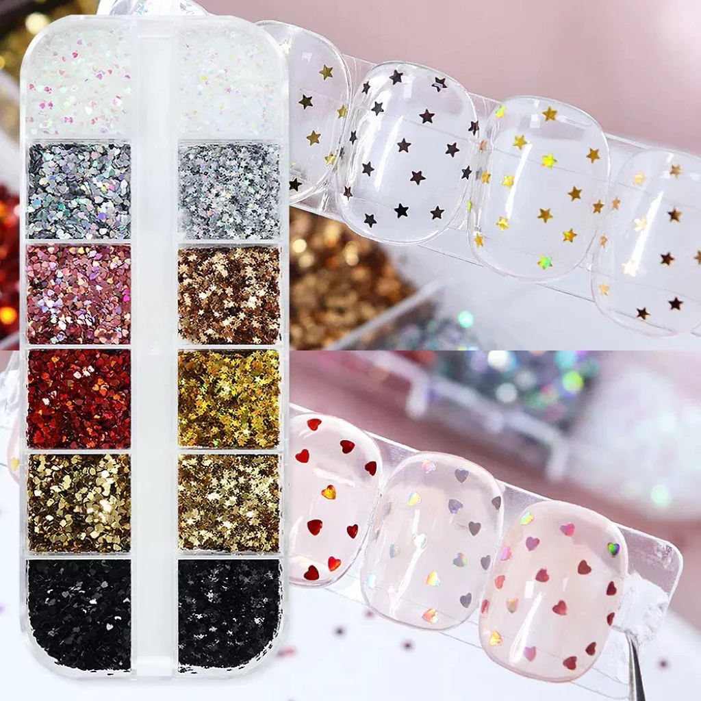 กลิตเตอร์หัวใจ กลิตเตอร์แต่งเล็บ กากเพชรหัวใจ แบบบาง 3D Love Heart Nail