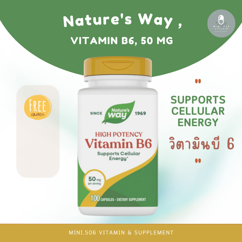 [ วิตามินบี 6 ] Nature's Way, Vitamin B6, 50 mg x 100 แคปซูล (Capsule)