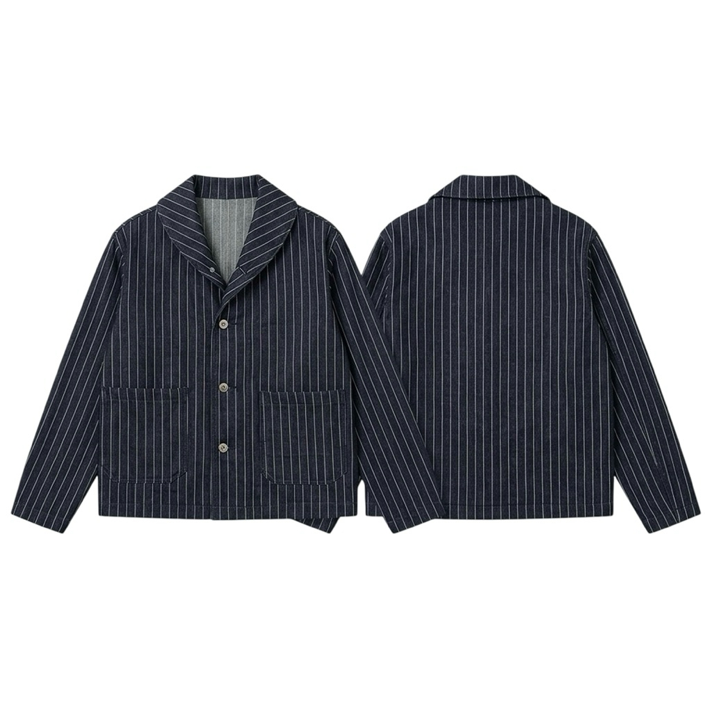 เสื้อแจ็คเก็ตเดนิมคอบัว(Navy blue)Hickory Shawl Stripe Jacket - Anatomy