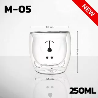 แก้วน้ำ 2 ชั้น ลายการ์ตูนน่ารัก แก้วกาแฟ Double Wall Glass สวยงาม ทนทาน ใส่ได้ทั้งน้ำร้อนและเย็น แก้ว สไตล์มินิมิอล