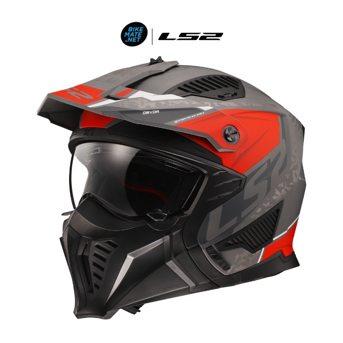 LS2 Helmets - Drifter OF606 Devor Matt Titanium Red - หมวกกันน็อคเต็มเปิดหน้า