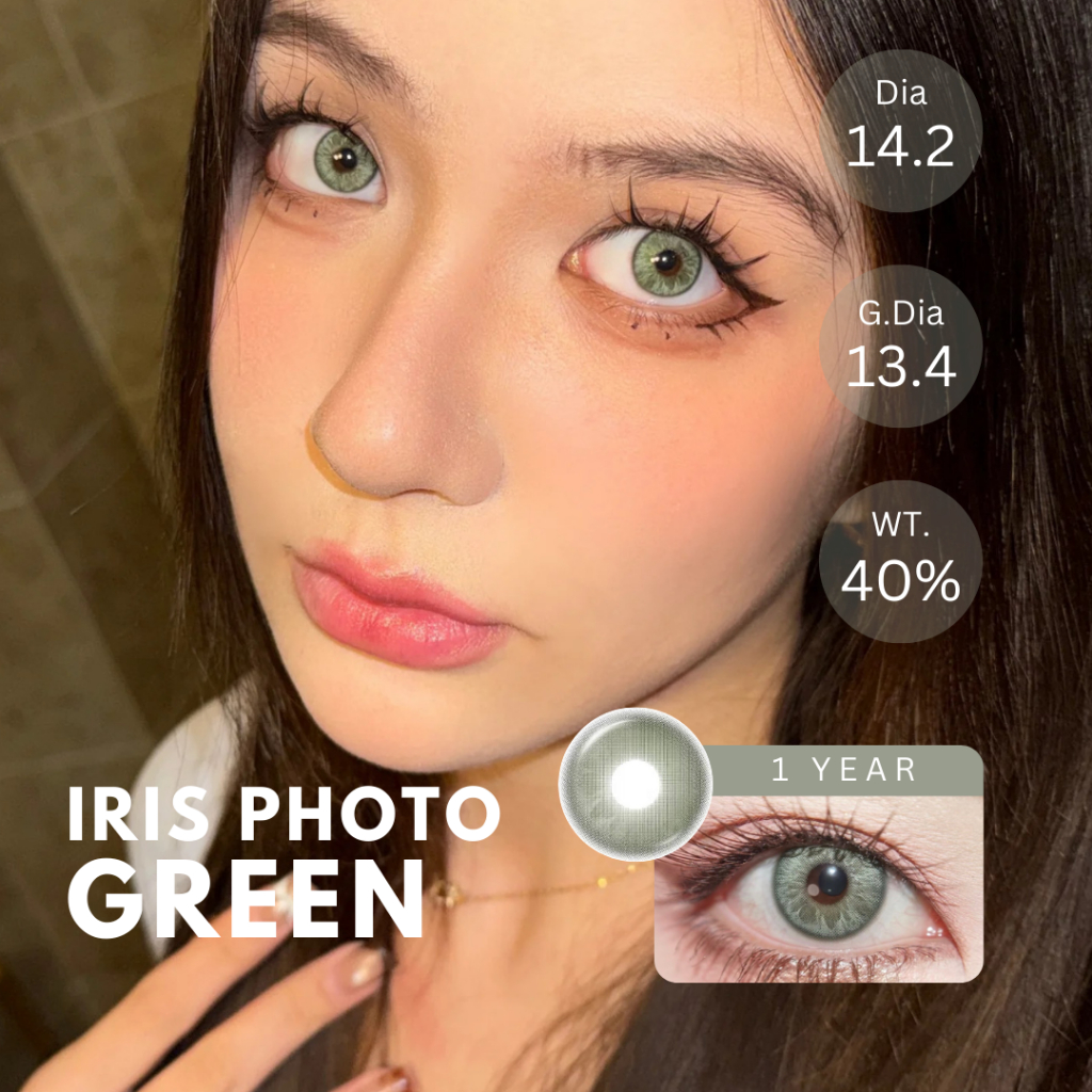 (ทักสอบถามสต็อกก่อนกดสั่ง) คอนแทคเลนส์รุ่น Iris Photo สี Green | Dia 14.2 | 📦ค่าสายตา 0.00 จัดส่งภาย