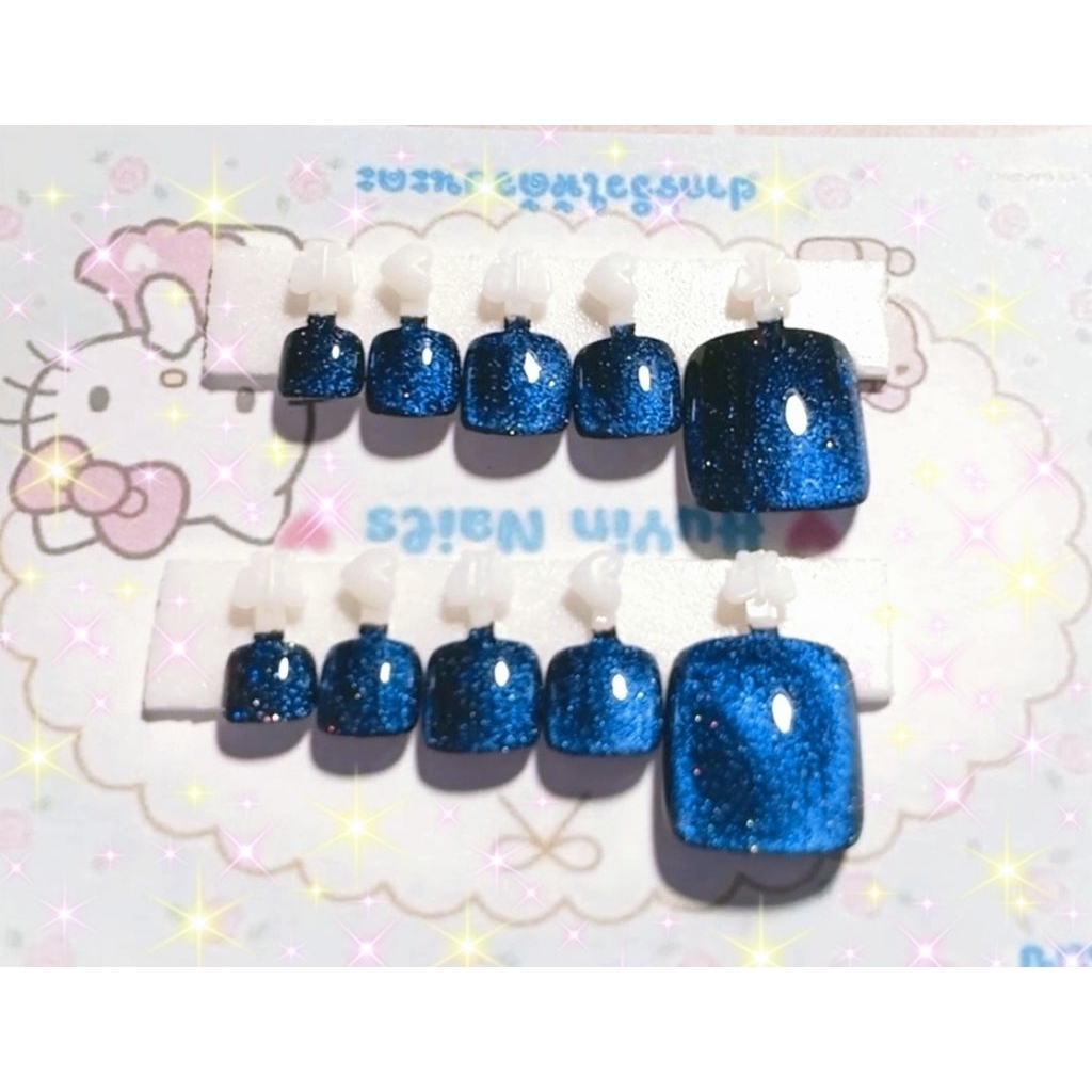 เล็บปลอม เล็บเท้า เล็บเจลแท้ 100% เล็บปลอมสำเร็จรูป 💰 สีลูกแก้วแคทอาย 💰 สีน้ำเงิน สีเขียว สายมู แถมกาว+ตะไบ