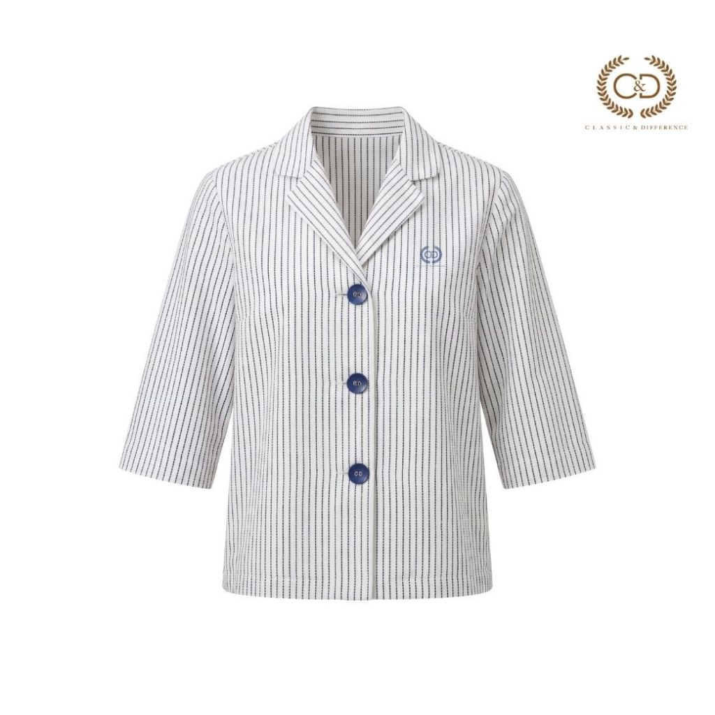 C&D เสื้อผู้หญิง แขนสามส่วน มินิมอล เนวี่ สีกรม C9ZZDB