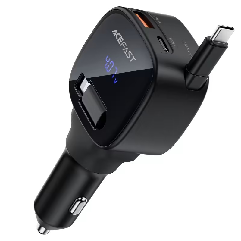 Acefast B17 ที่ชาร์จในรถ 95W Fast Car Charger 2xUSB-C + USB-A พร้อมสายชาร์จ USB-C แบบดึงเก็บได้