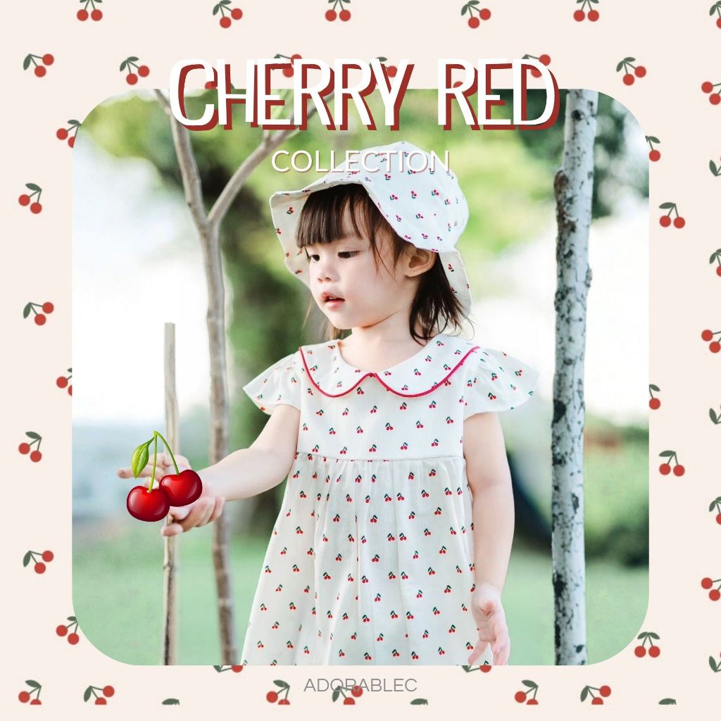 🍒 เดรสคอปกลายเชอรี่ สีแดง 🍒