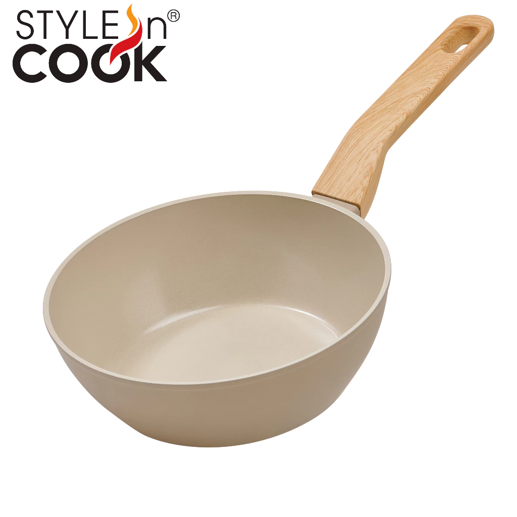 Style n Cook กระทะอายุยืน แบรนด์เยอรมัน กระทะทรงลึก Wok เซรามิกกันติด ผัดและทอด ปลอดสารพิษ ใช้ได้กับทุกเตา 20/28 ซม.