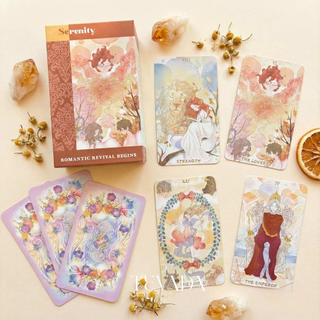 ไพ่ยิปซี ไพ่ทาโรต์ ไพ่ทาโร่ Serenity Tarot ภาพสีน้ำมัน ขอบโฮโลแกรมพาสเทล สไตล์วินเทจ ฮีลใจ ของแท้ พร้อมส่ง