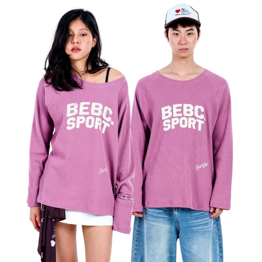 BEB CLUB S/S26 WAFFLE LONG SLEEVES SHIRT เสื้อแขนยาวสีม่วงผ้ารังผึ้งเบ็บคลับ26