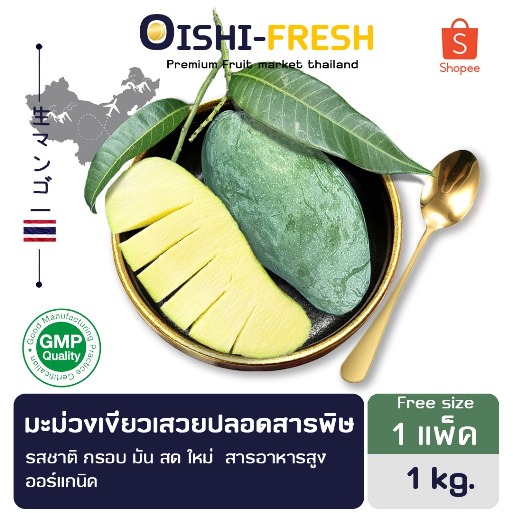 🇹🇭Oishi-fresh🥭มะม่วงเขียวเสวย แก่จัด คัดพิเศษ ปลอดสารพิษ รสชาติกรอบ สด ใหม่ ใยอาหารสูง หวานออร์แกนิค เคลมได้ 1-2 วัน