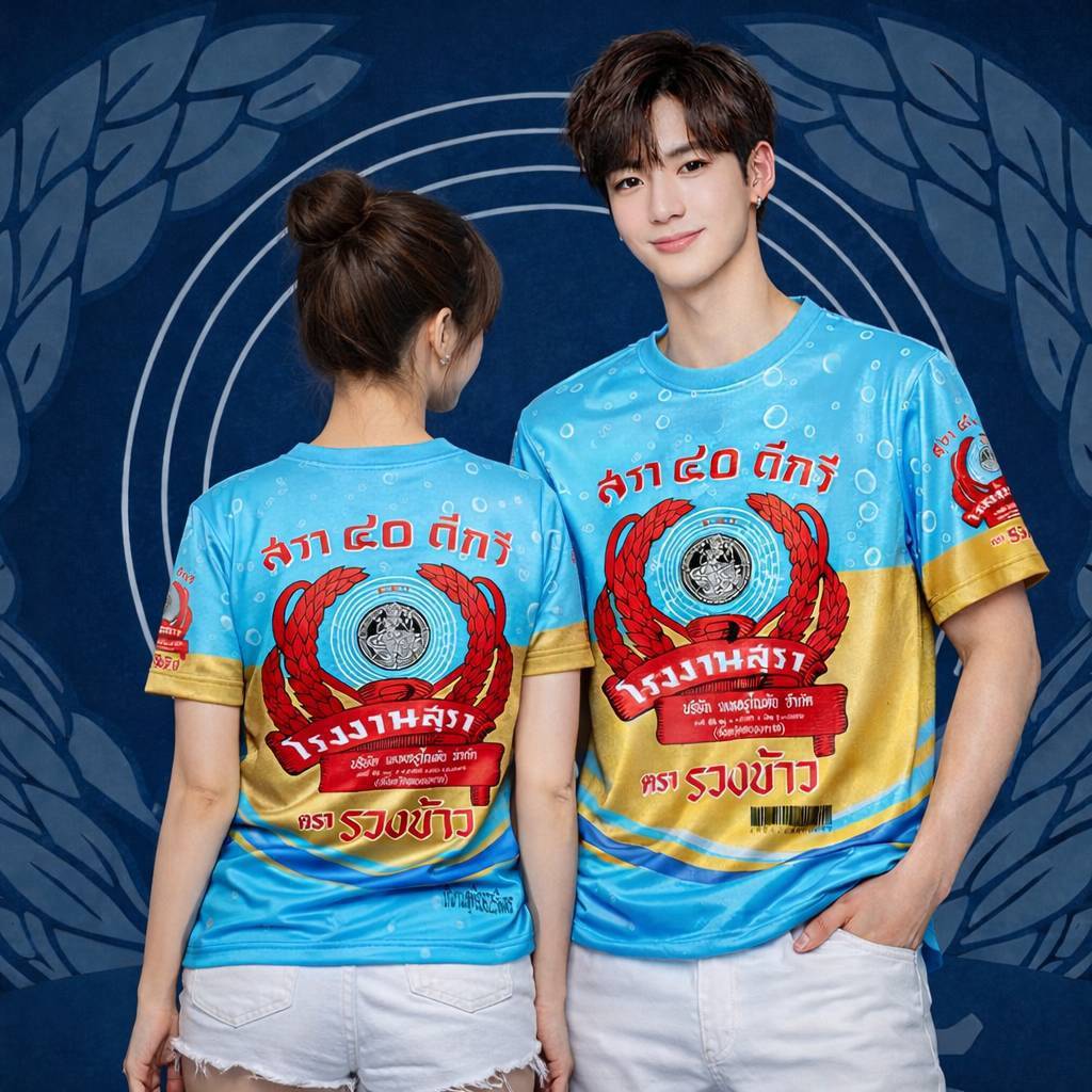 เสื้อยืดพิมพ์ลายสุรา40ดีกรีผ้าไมโครกีฬา 2สี ผลิตโรงงานไทย