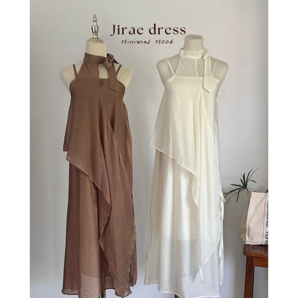 Jirae Dress เดรสยาวสายเดี่ยว เซ็ต 2 ชิ้น ผูกโบว์ ลุคหวานสไตล์เกาหลี มีซับใน
