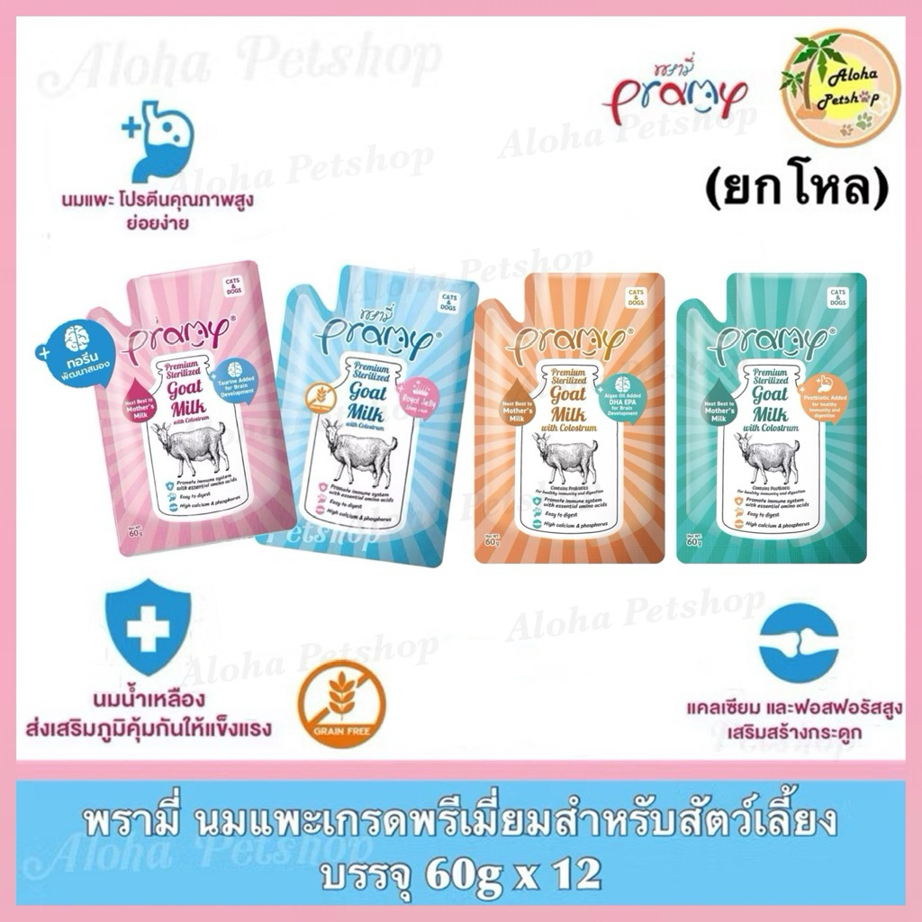 (ยกโหล)Pramy Goat Milk with Colostrum for Cats&Dogs😺❤️🐶 พรามี่ นมแพะ ผสมนมน้ำเหลือง สำหรับสุนัขและแมว บรรจุ 60g*12