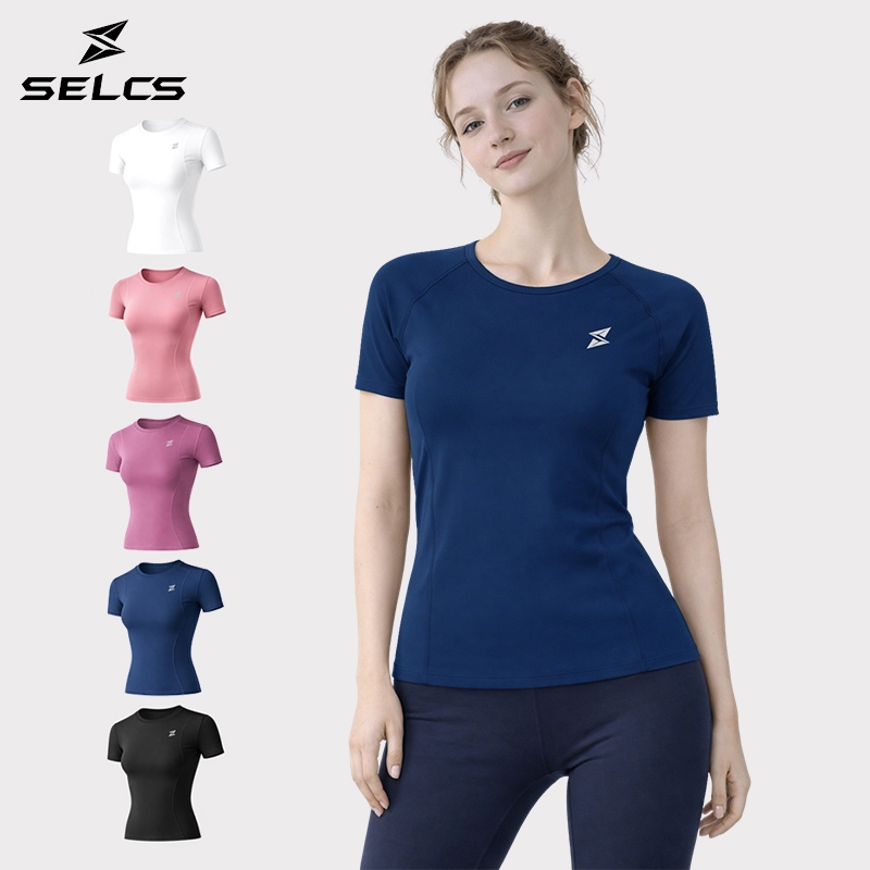SELCS เสื้อยืดออกกำลังกายผู้หญิง ทรงสวยเข้ารูป ผ้ายืดหยุ่นได้ดี ระบายอากาศ แห้งเร็ว Size S-XXL
