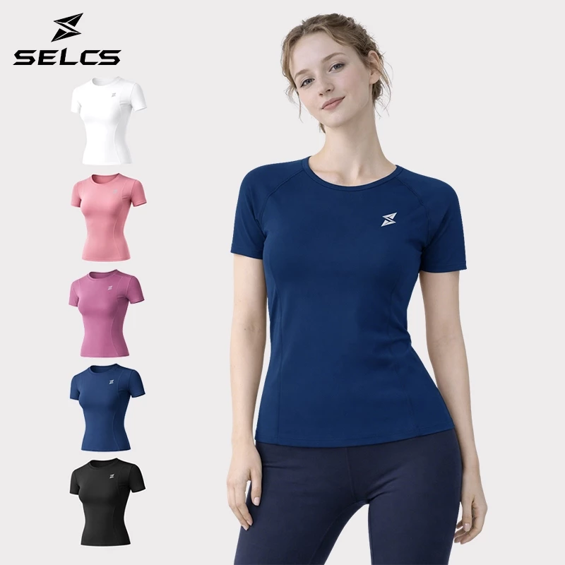 SELCS เสื้อยืดออกกำลังกายผู้หญิง ทรงสวยเข้ารูป ผ้ายืดหยุ่นได้ดี ระบายอากาศ แห้งเร็ว Size S-XXL L75