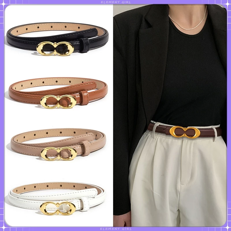 เข็มขัดผู้หญิง สไตล์เกาหลี เส้นบาง เข็มขัดหนัง PU หัวทอง สวมใส่สบาย ใส่แล้วดูแพงทันที คุณภาพสูง หัวเข็มขัดโลหะผสม