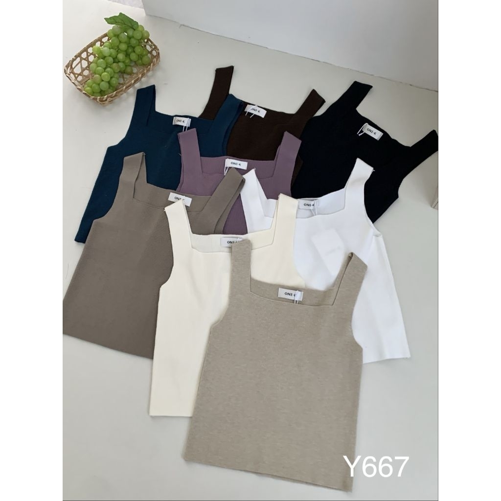 เสื้อไหมพรมแขนกุดคอเหลี่ยมผ้าเนื้อนิ่มOne-K