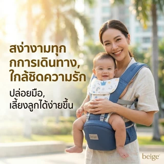 Beige เป้อุ้มเด็ก ที่เก็บได้ สะดวกต่อการพกพา ประหยัดแรงและปกป้องเอว เหมาะสําหรับช่วง 0-36 เดือน